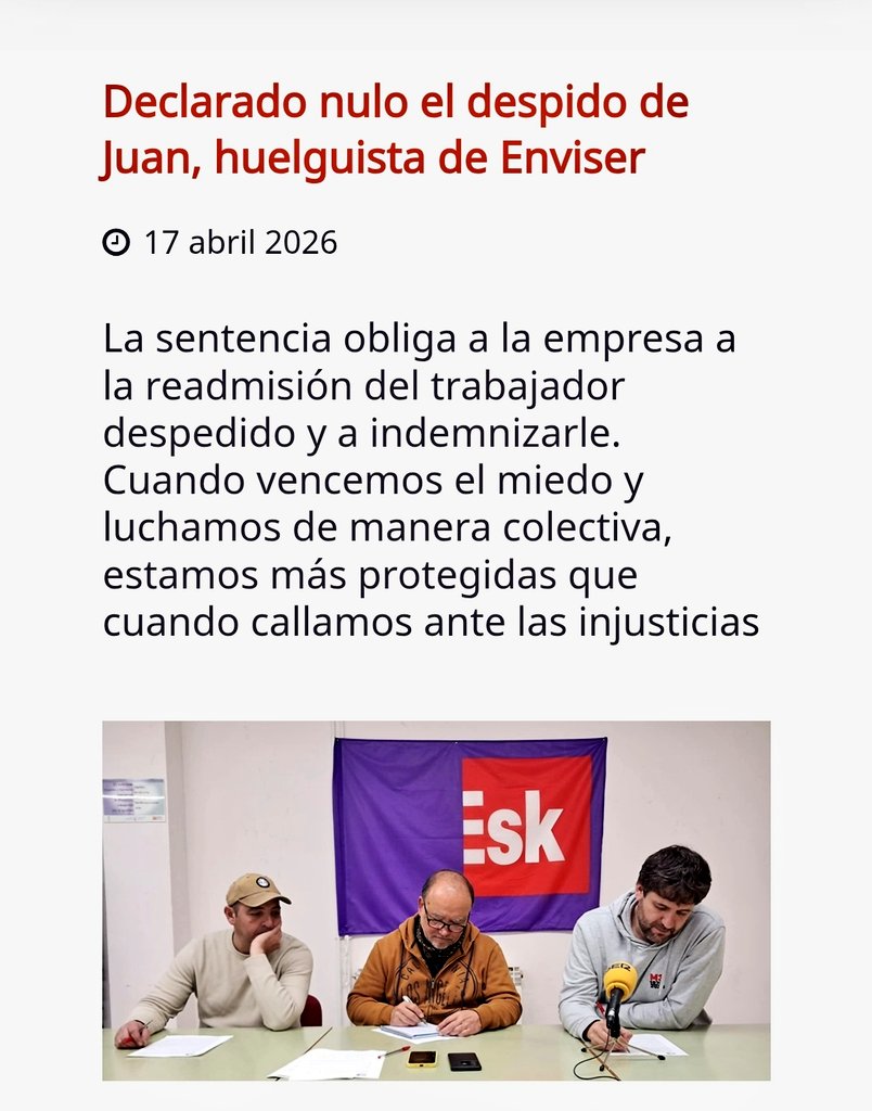 🎖 Zorionak a Juan Miller y ESK por su victoria frente a la patronal.

No más precarización y vulneración de derechos desde la Administración.

Después de años de retrocesos, es hora de avanzar hacia la republificación de servicios esenciales. 

Mas info: esk.eus/index.php/es/n…
