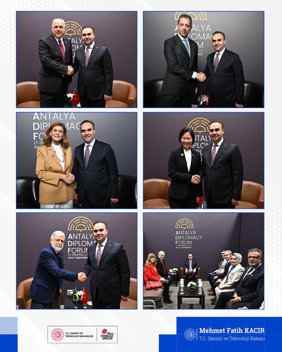 mfatihkacir's tweet photo. Antalya Diplomasi Forumu marjında,

🇽🇰 Kosova Başbakan Yardımcısı Sayın Fikrim Damka,

🇷🇸 Sırbistan Dışişleri Bakanı Sayın Marko Đurić,

🇸🇾 Suriye Sosyal İşler ve Çalışma Bakanı Sayın Hind Kabawat,

🇸🇬 Singapur Devlet Bakanı Sayın Gan Siow Huang,

🇧🇷 Brezilya Devlet Başkanı Başdanışmanı, önceki dönem Dışişleri ve Savunma Bakanı Sayın Celso Luiz Nunes Amorim,

🤝 Uluslararası Uzay Federasyonu İcra Direktörü Sayın Christian Feichtinger

ile verimli görüşmeler yaptık.

🇹🇷 Türkiye’nin Cumhurbaşkanımız Sayın @RTErdogan liderliğinde barış, istikrar ve refah adına ortaya koyduğu küresel vizyona, sanayi ve teknolojide güçlü iş birlikleriyle katkı sunmaya devam edeceğiz.