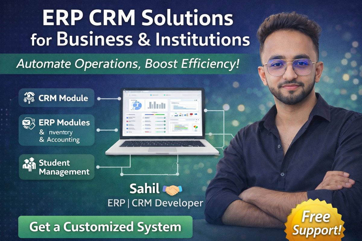 Mdsahil46670066's tweet image. 🚀 Looking for a powerful ERP CRM system?
I build custom solutions for:
✔ Businesses
✔ Institutions
✅ Admin Dashboard
✅ Analytics &amp;amp; Reports
✅ Secure &amp;amp; Scalable
💼 Let’s automate your operations
#ERP #CRM #WebDevelopment #Startup 
Check out this page! fiverr.com/s/42VwNvy