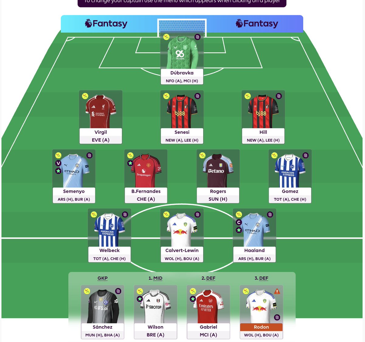 FplMatti's tweet photo. Planning a BB 3 weeks out is never ideal. But Losing Rodon and Stach messed with the plans a bit! 
Gomez would still be stach. Wilson and Virgil would be Swapped to Doubles. 
As things stand. Rodon and Wilson out (for a minus 4) and 3 singles on a BB 🤣 https://t.co/BNrM8oyzQY