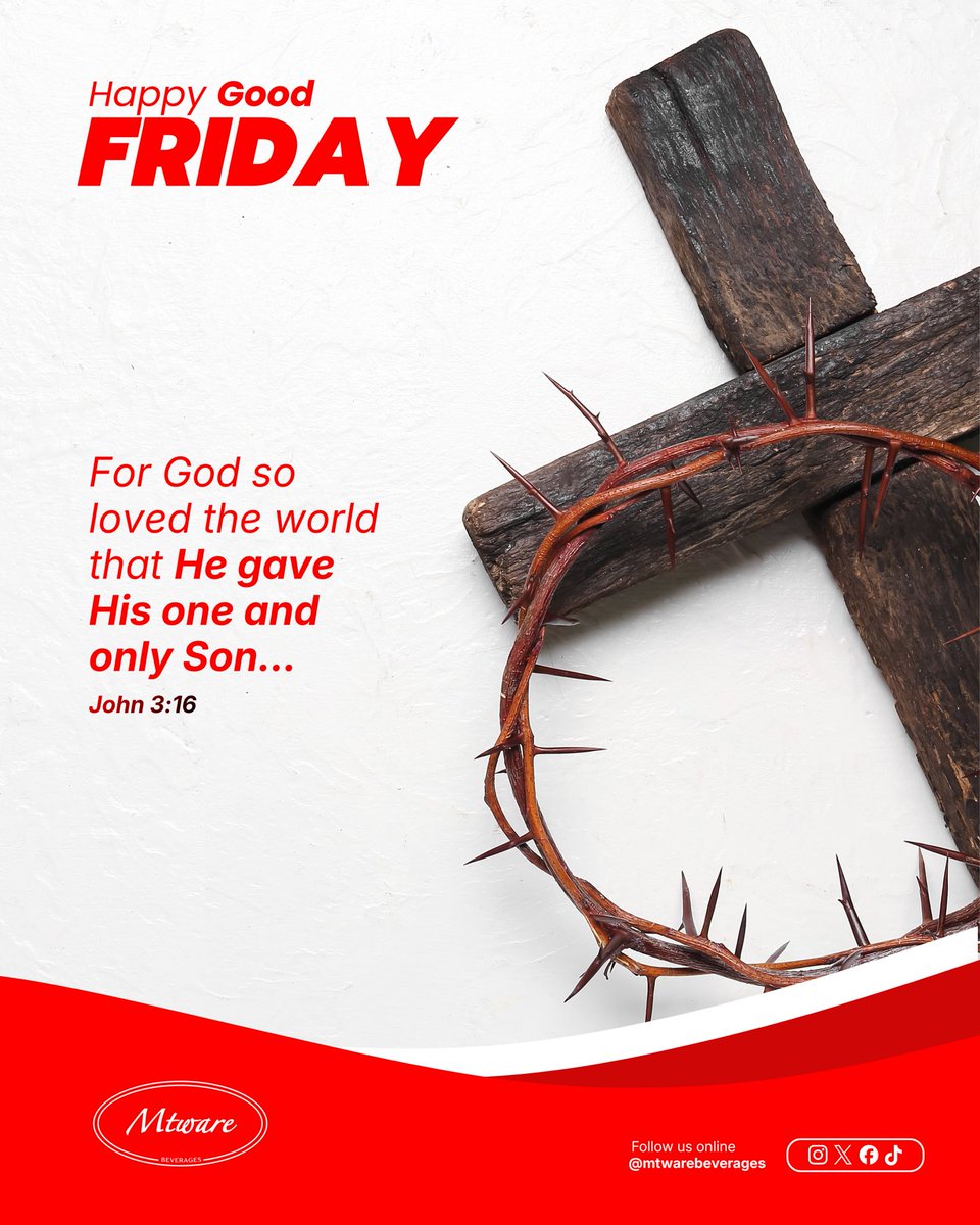 Mtwarebeverages's tweet photo. Mtware Beverages wishes everyone a blessed Good Friday as we honor the sacrifice and love of Jesus Christ.

#mtwarebeverages #drinkmtware #happygoodfriday #keeprefreshed https://t.co/ny889tY9ty