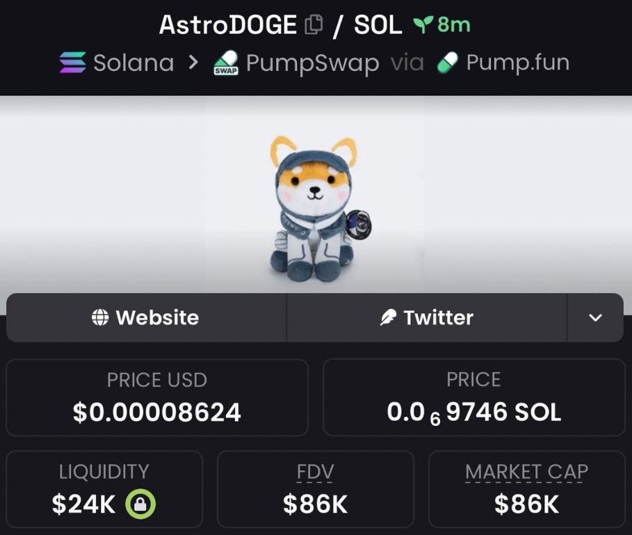 captain_meme1's tweet image. 💎 Aped $AstroDOGE at $86k Mcap to $382k Mcap on my alpha Tg 

We pulled off 4.4x profits on my alpha Tg 🚀🚀

📩DM to join my alpha Tg 🔥📉
⛓️#solana #memecoin #CryptoTrading