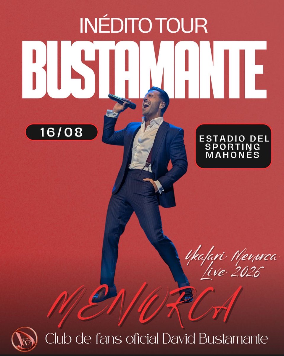 💥 PROMO CLUB DE FANS OFICIAL DAVID BUSTAMANTE💥
Usa el código: CFBUSTAMANTE  al comprar tu entrada en la web oficial y disfruta de un descuento especial. 

🔗 Entradas en: ukalarimenorcalive.com

#Bustamante #UkalariMenorcaLive  #ClubdeFansOficialDavidBustamante #MareaRoja