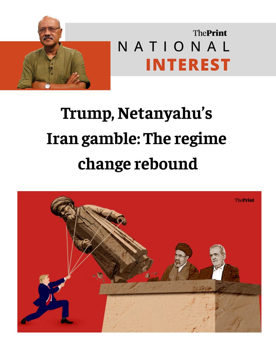 ThePrintIndia's tweet image. American objectives are unmet. They neither have muscle nor motivation to resume the war. As for Iran, the regime didn’t just survive, it’s now led by more radical individuals.

ThePrint Editor-in-Chief @ShekharGupta writes  

Read #NationalInterest 

tinyurl.com/2s3e3nnj