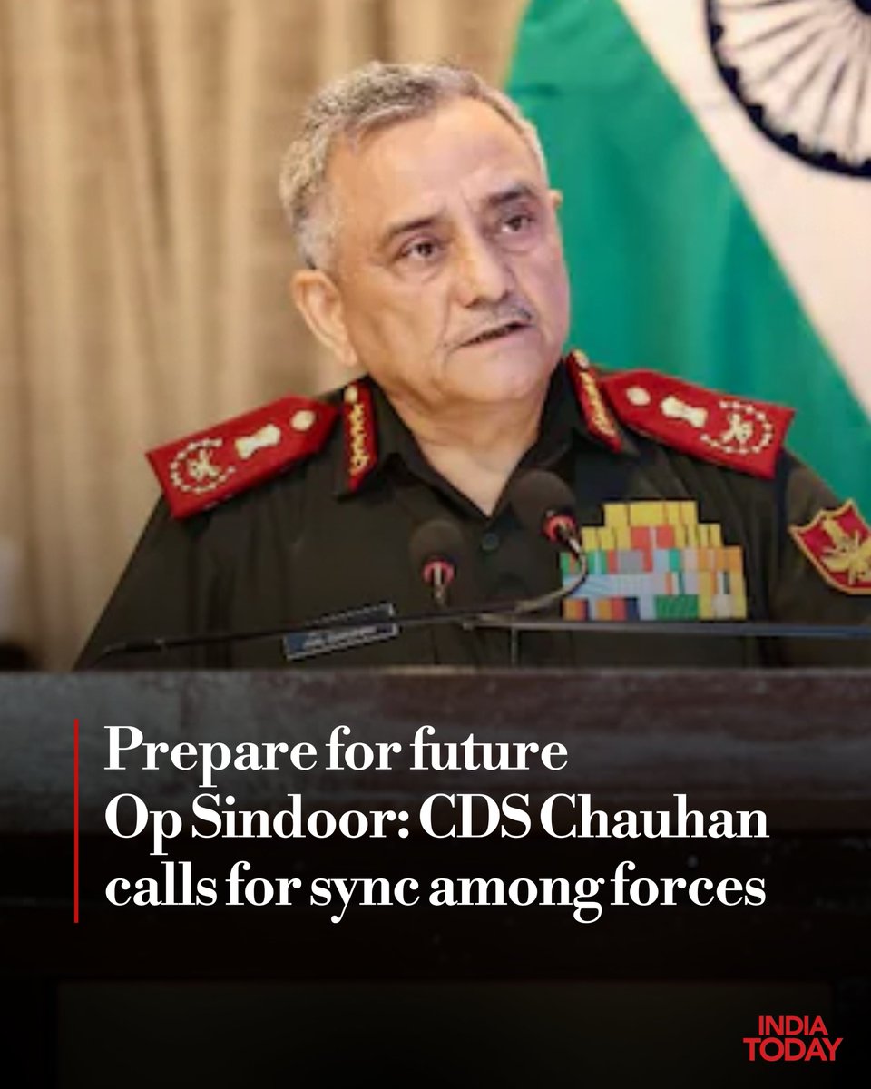 IndiaToday's tweet image. Chief of Defence Staff (CDS) General Anil Chauhan has underscored the need for India to prepare for the next phase of 'Operation Sindoor', stating that the armed forces must look beyond past operations and gear up for future challenges. 

In an #exclusive conversation with India