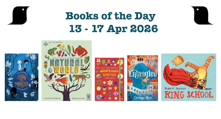 achuka's tweet photo. ACHUKA Books of the Day 2026 week #14 
• Frank The Monster @geckopress 
• Natural World @QuartoKids 
• Wildflower Spotter @watersounds @NosyCrowBooks 
• Entangled @emmarea8 @FireflyPress 
• King School @OtterBarryBooks 
https://t.co/Sakw5HVbMg