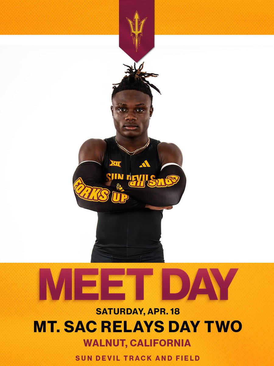 SunDevilTFXC's tweet photo. Back for day ✌️

🆚 Mt. Sac Relays 
📍 Walnut, California
⏰ 12:00 p.m. - 5:20 p.m.
📊 https://t.co/IV2TRyzizk

#ForksUp /// #O2V https://t.co/rR9TKguWV2