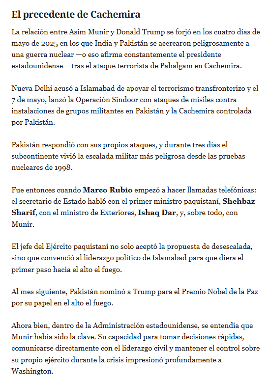 Asim Munir, el improbable pacificador paquistaní del que parece haberse "enamorado" Trump, como siempre, en <a href="/elespanolcom/">EL ESPAÑOL</a>