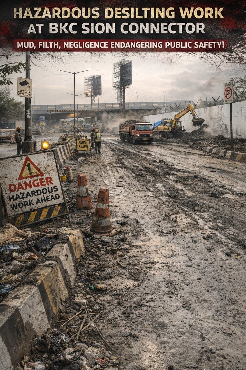 bombay_live's tweet image. Gross negligence at BKC Sion Connector! Desilting work has turned roads into mud traps—no cleaning, no safety, high accident risk. Are authorities waiting for a tragedy? Immediate action needed. #BKC #Mumbai #PublicSafety @mybmc @MMRDAOfficial @mybmcWardHE