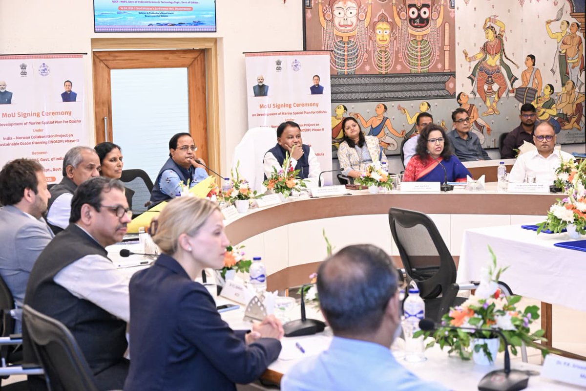 As part of India–Norway Collaboration Project on Sustainable Ocean Planning (INOSOP) Phase-II (2026–31), an MoU was signed between S&amp;T Dept, Govt. of Odisha and NCCR, MoES, GoI in presence of HCM and Minister, S&amp;T on 16 April for preparation of MSP, Odisha <a href="/CMO_Odisha/">CMO Odisha</a> <a href="/IPR_Odisha/">I & PR Department, Odisha</a>