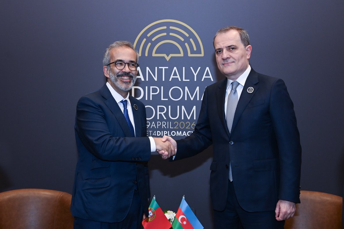 AzerbaijanMFA's tweet photo. Minister of Foreign Affairs of the Republic of #Azerbaijan Jeyhun Bayramov had a meeting with Minister of State and Foreign Affairs of the Republic of #Portugal @PauloRangel_pt Paulo Rangel on the sidelines of #ADF2026.

The Ministers discussed prospects for advancing bilateral relations, expanding political dialogue, and enhancing cooperation in the economic, trade, and energy sectors, as well as interaction within international organizations.

Opportunities to further strengthen cooperation through the opening of the Embassy of Portugal in Azerbaijan were also explored.