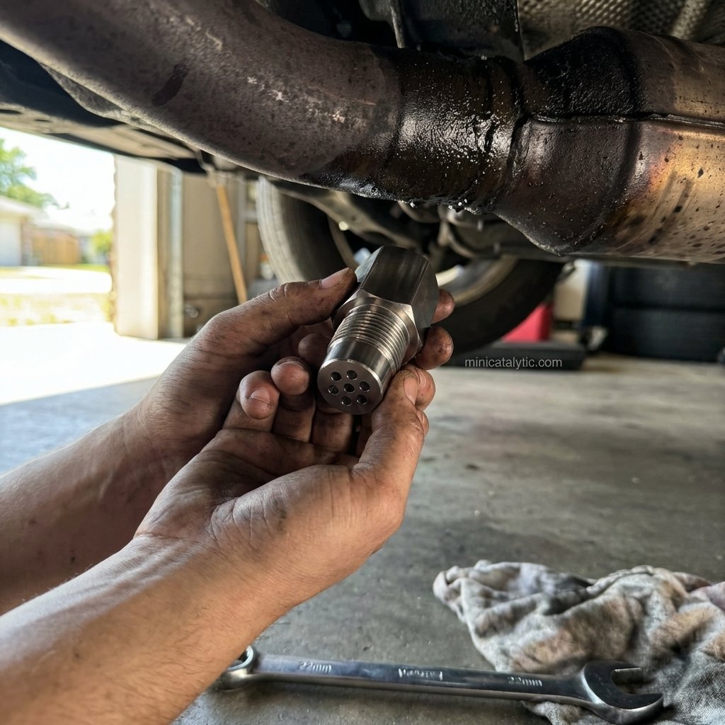 JarrettSchin's tweet image. Stop letting that P0420 code ruin your drive. A simple 180-degree O2 sensor spacer with a built-in mini cat is the easiest no-weld fix for modified exhausts. 🔧 Check it out: minicatalytic.com #CarMods #minicatalytic