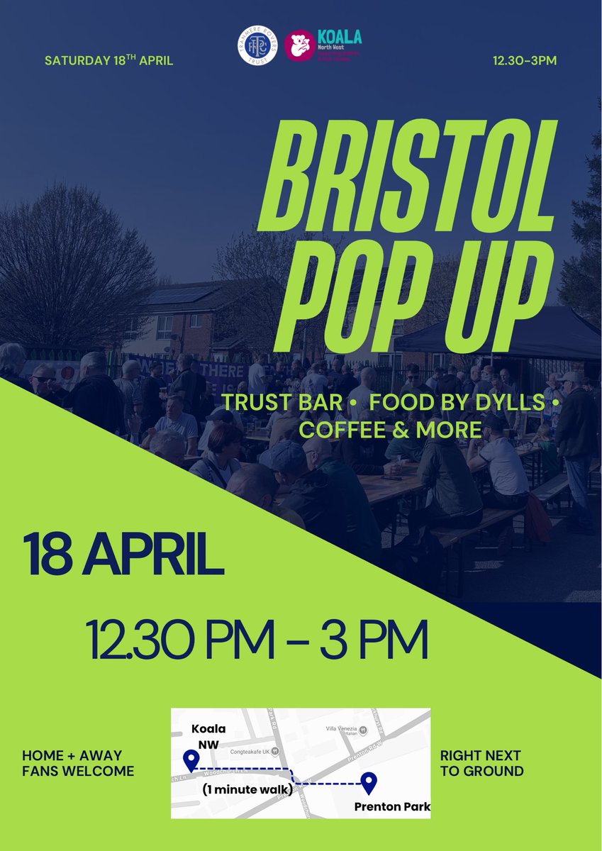 Tranmere_Trust's tweet image. Massive game today. We’re looking forward to welcoming you to the pop up 12.30-3pm with:

🍻 Trust bar 
🥧 @Dyllsbakery pies, sausage rolls &amp;amp; sweet treats 
☕️ Fresh coffee
🥫Food bank donations welcome

📍Next to ground shorturl.at/lHEBa

Away fans welcome! 👋🏻 

#TRFC #SWA