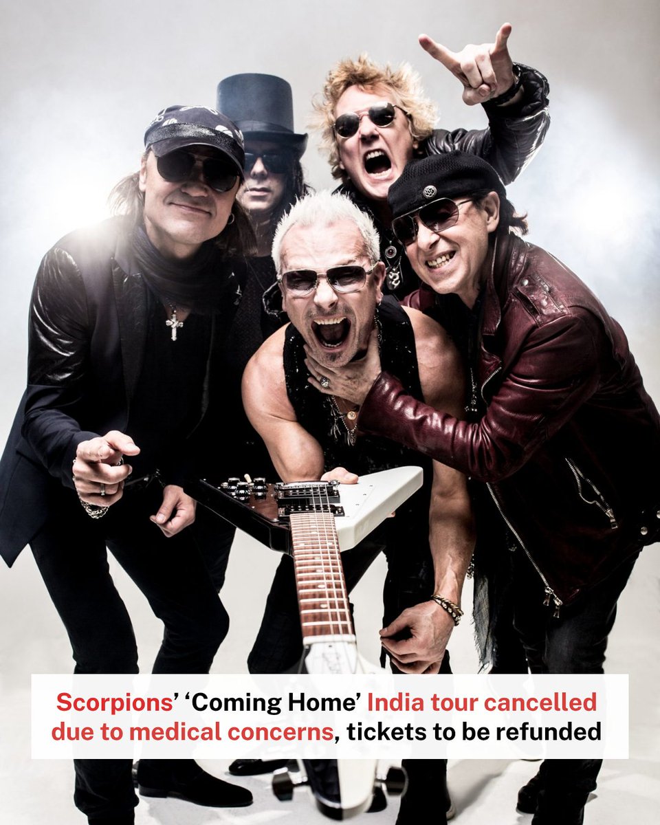 BangaloreTimes1's tweet image. Rock legends Scorpions have cancelled their India tour citing unforeseen medical issues. The band was set to perform in Shillong, Delhi-NCR, Bengaluru and Mumbai 

#rockband #musicians #latestnews #breaking #scorpions #trending