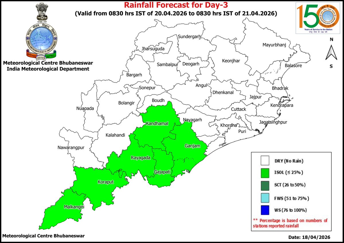 mcbbsr's tweet image. Rainfall Forecast for the State.
Day-1 to Day-7 : Isolated Light to Moderate Rainfall.
#rainfall #forecast #Odisha #odishaweather #WeatherUpdate