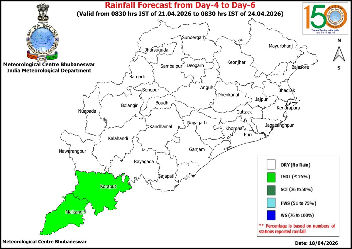 mcbbsr's tweet image. Rainfall Forecast for the State.
Day-1 to Day-7 : Isolated Light to Moderate Rainfall.
#rainfall #forecast #Odisha #odishaweather #WeatherUpdate