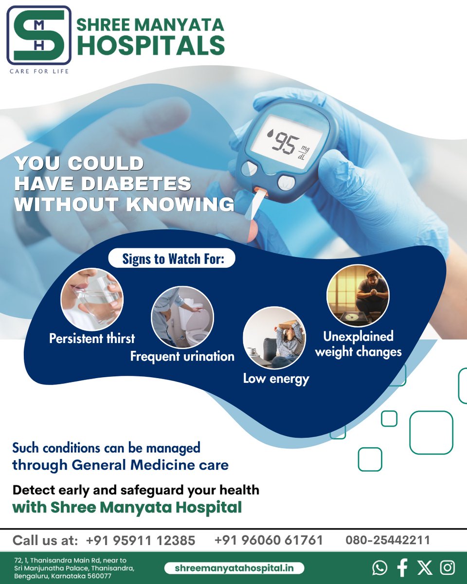 shreemanyata43's tweet image. Persistent thirst, frequent urination, fatigue, or sudden weight changes? Don’t ignore the signs—get your blood sugar checked early and stay ahead of diabetes.

#DiabetesAwareness #EarlyDetection #HealthyLiving #PreventiveCare #StayHealthy