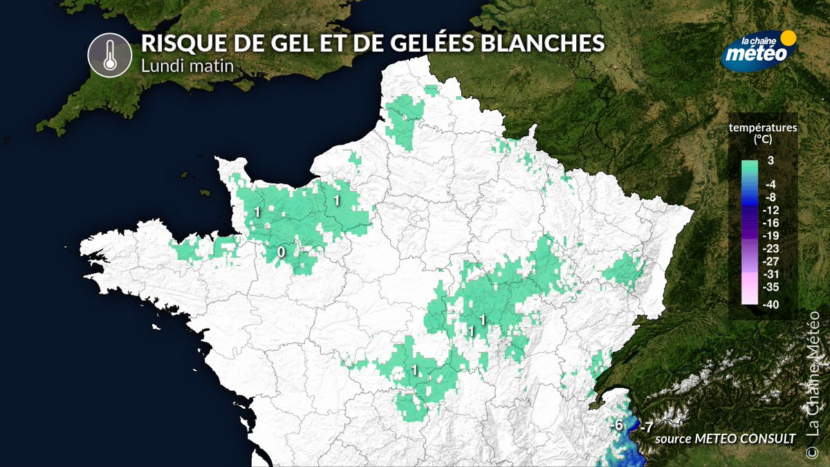 lachainemeteo's tweet image. 🌡️Les nuits de dimanche à lundi et de lundi à mardi s'annoncent #fraîches dans le nord et sur le centre du pays avec un faible risque de #gel ou de #geléesblanches. Une fraîcheur liée à la présence d'air froid en altitude et d'un ciel nocturne dégagé favorisant le #rayonnement🌝