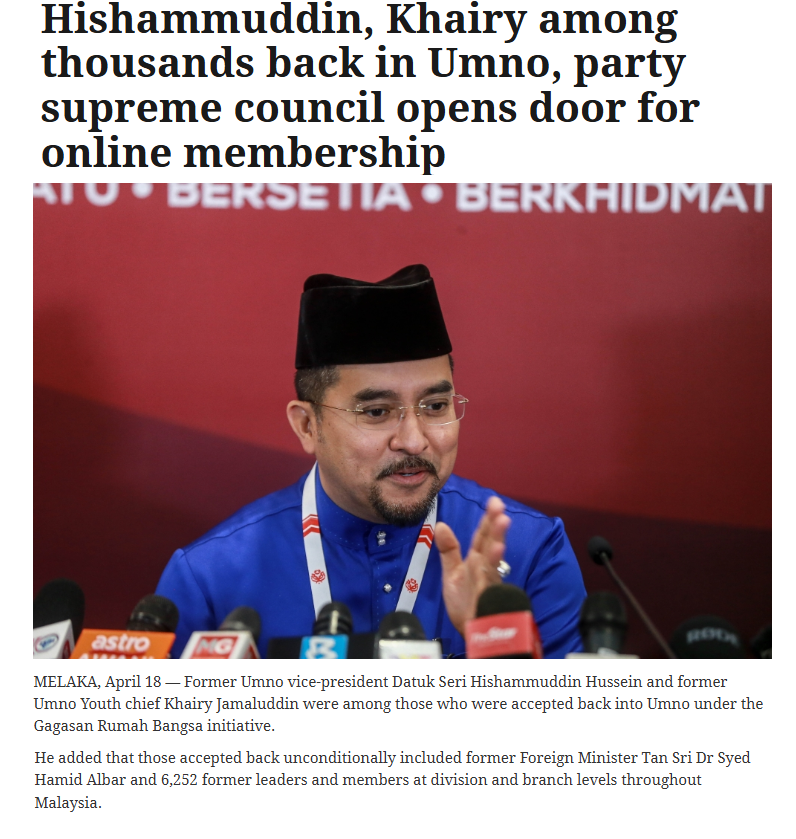 jameschin110's tweet image. No surprise – UMNO getting ready for GE16. All forgiven. UMNO is looking for PPBM people to come back as well. Let me repeat myself- UMNO is not capable of reforms as long as it is looking for a complete pardon for Najib... 
#Malaysia #Corruption #UMNO #Reformasi