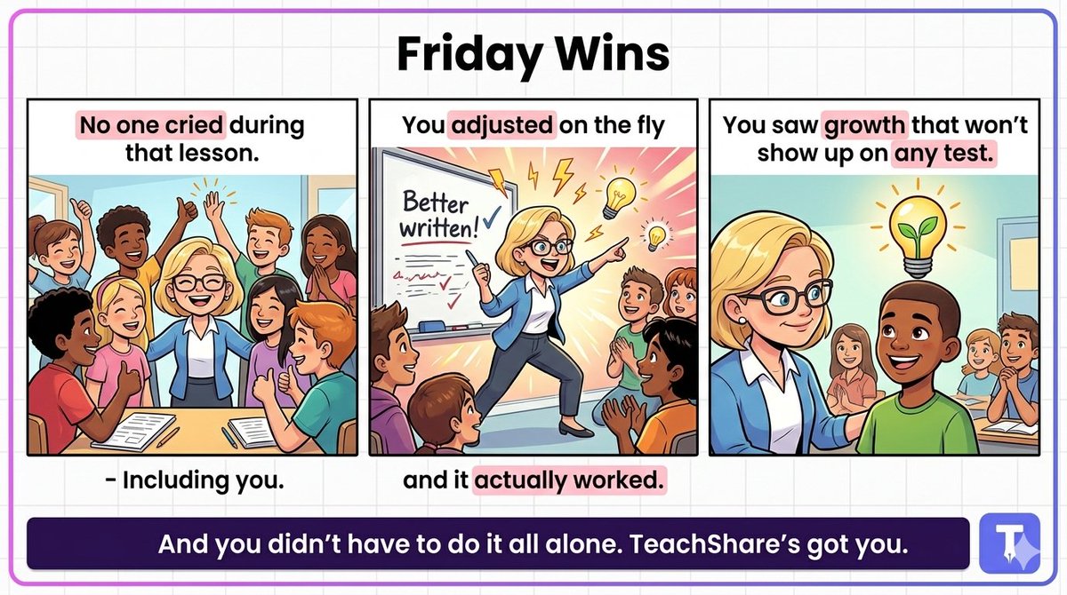 TeachShareAI's tweet image. Friday Wins look good on you.
TeachShare helps make it happen. #TeachShareAI #edtech #teachers