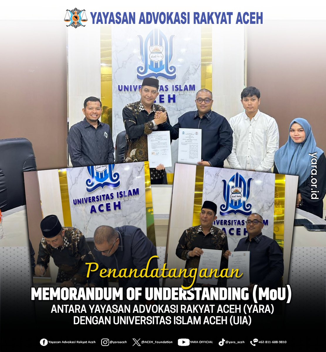 ACEH_Foundation's tweet image. Penandatangan MoU antara Yayasan Advokasi Rakyat Aceh (YARA) dengan Universitas Islam Aceh (UIA). Kamis, 16 April 2026.

#YARA #MoU #pendidikan #hukum #sosial #kampus #UIA