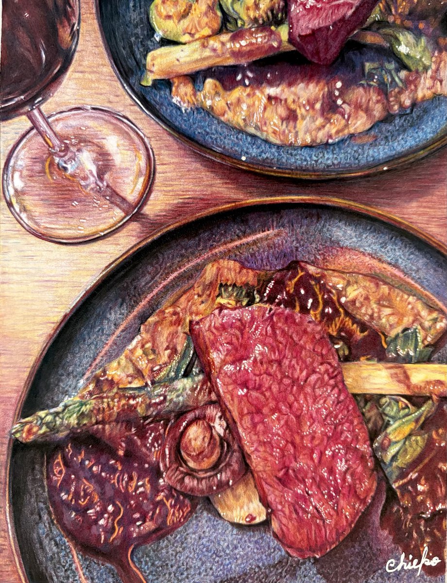 chie_t19690428's tweet image. 日本橋の『L'Angoloランゴロ』
さんの《蝦夷鹿のロースト》色鉛筆で描いてみました✍️
めちゃうま😋🍽️
#色鉛筆画
#coloredpencildrawing