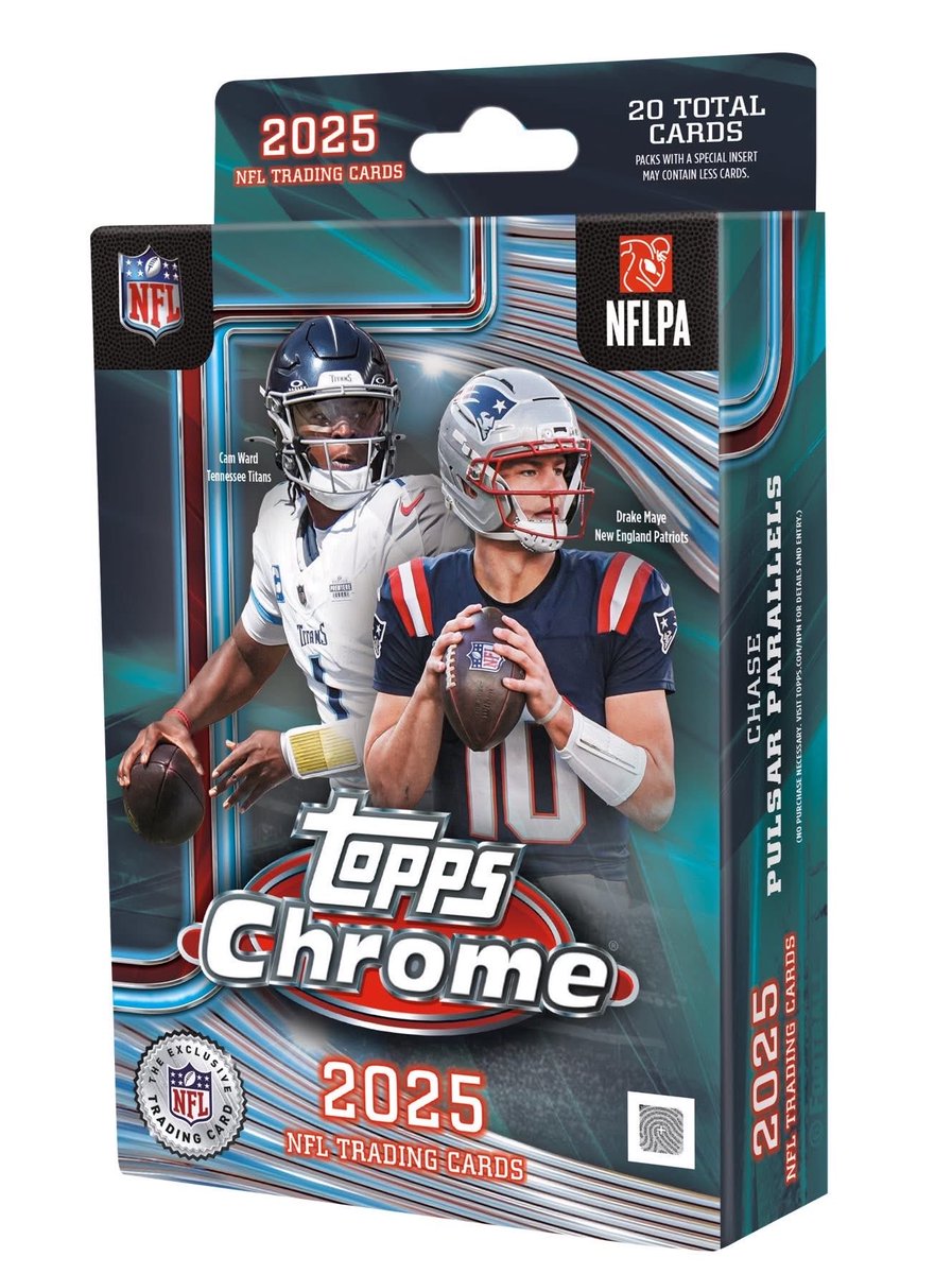 Target is expected to restock 2025 Topps Chrome Football within the next couple of days. The following SKUs have already loaded additional stock on the backend:

•  $39.99 Value Box – 30,000 units
•  $19.99 Hanger Box – 5,000 units

I’ll notify everyone the moment they go live