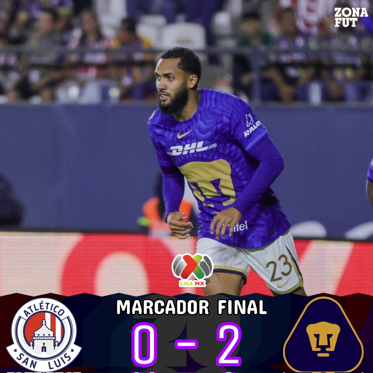 ZonaFUT1's tweet photo. ¡IMPONENTES!
#LigaMX | 🇲🇨 #ATSL 0-2 #UNAM 😼
@PumasMX derrota a los potosinos de visitante, quedándose con los tres puntos del torneo Clausura 2026 de la Jornada 15.
@LigaBBVAMX
GOLES
😼 Juninho, Carrillo https://t.co/0HEWpYSk3F