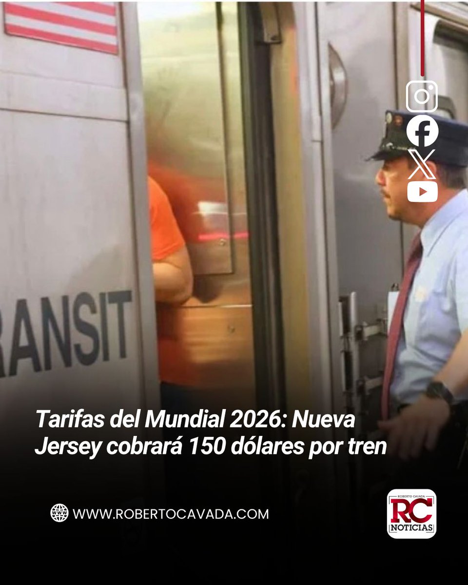rcavada's tweet image. Tarifas del Mundial 2026: Nueva Jersey cobrará 150 dólares por tren

robertocavada.com/tarifas-del-mu…

#RobertoCavada #RCNoticias #NewJersey #Mundial2026