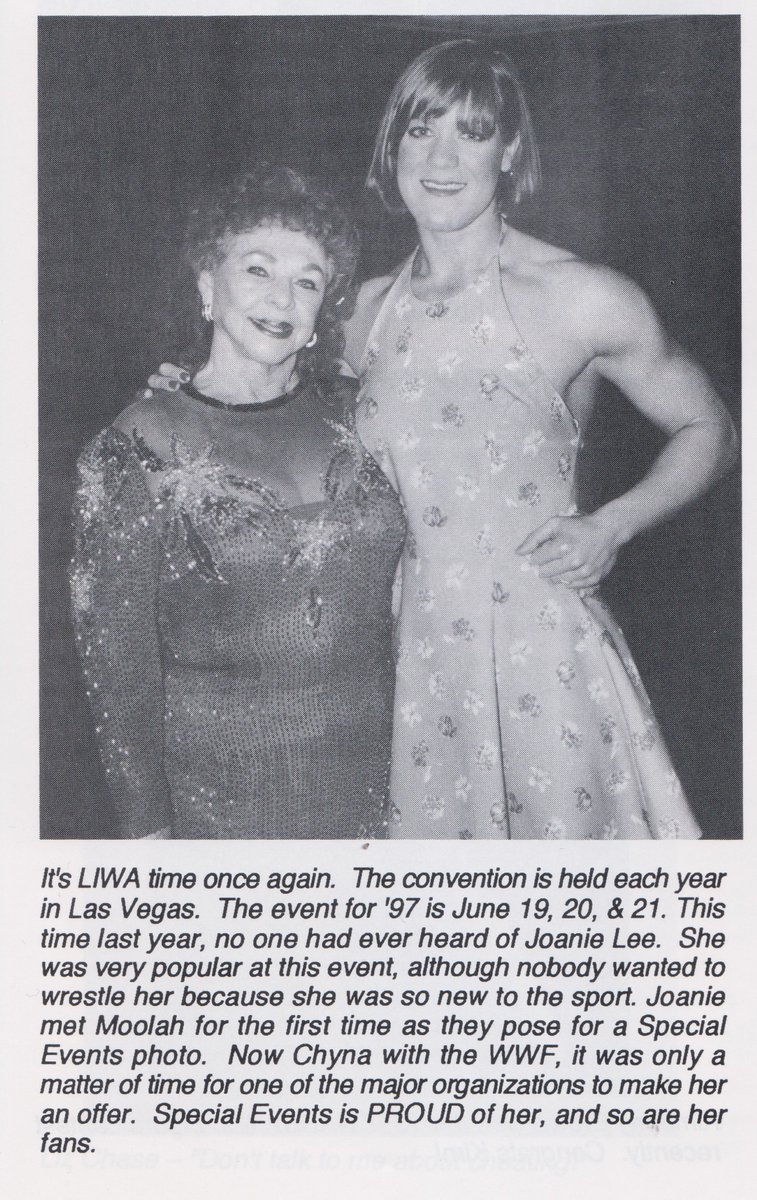TDIChynaHistory's tweet photo. I was looking through some magazines that I had and found this picture featuring a young Joanie before she went to Stamford and became @ChynaJoanLaurer. This is from LadySports #18 featuring Joanie Lee (her ring name at the time) at the LIWA Convention in 1996 https://t.co/L8E39RNtkH