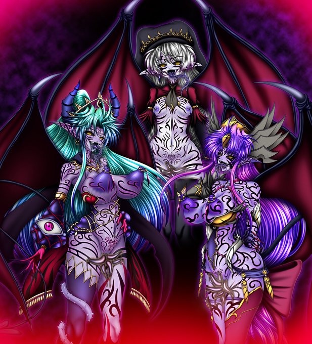 #凍結祭りでフォロワー減ったから自己紹介して逆に増やす
邪悪な淫魔や妖魔や菌や蟲へと堕ちる女の子達描いてます。 