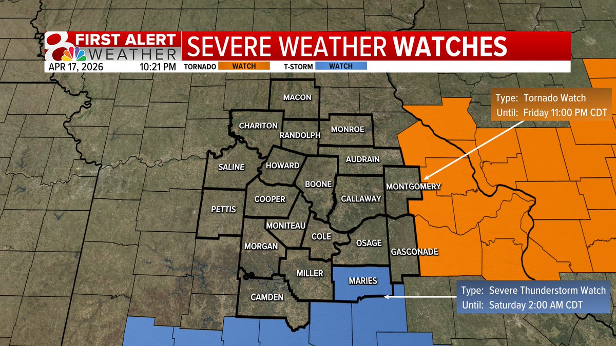 KOMUMatt's tweet image. 10:20pm Friday: The tornado watch has been cancelled for the KOMU 8 viewing area. A Flood Watch continues into early Saturday morning. #MidMoWx #MoWx #MidMo