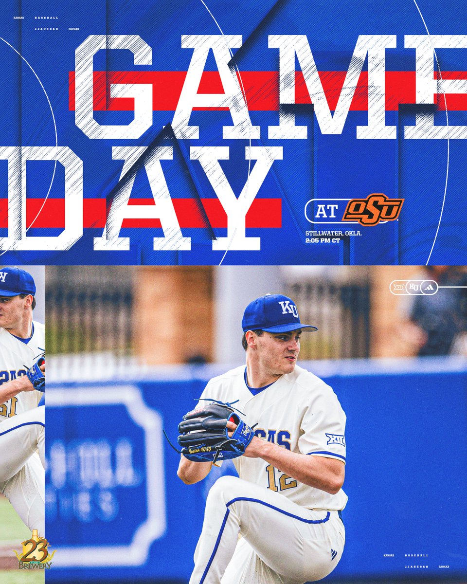 KUBaseball's tweet image. Full day of baseball!

👉 at Oklahoma State
⏰ 2:05 p.m. CT
✌️ Approx. 45 minutes after G1
📍 Stillwater, Okla.
📺 ESPN+
🎙️ KLWN (101.7 FM/1320 AM)
📊 bit.ly/KUatOSU-StatsG1
📊 bit.ly/KUatOSU-StatsG2

#RockChalk | @23rdStBrewery