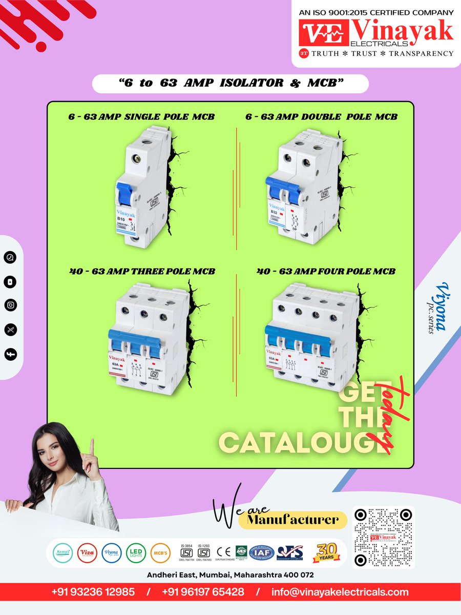 VinayakElectri's tweet photo. โก Smart power control with Vinayak MCBs!
6โ63 AMP Isolators & MCBs for safe, smooth & reliable performance ๐
Built tough for every load
๐ https://t.co/aqusTC3sA5
๐ +91 93222 32347
#vinayakelectricalsindia #UpgradeYourLuck #UpgradeToVinayakElectricals #ModularSwitches https://t.co/z0hUqGbRVQ