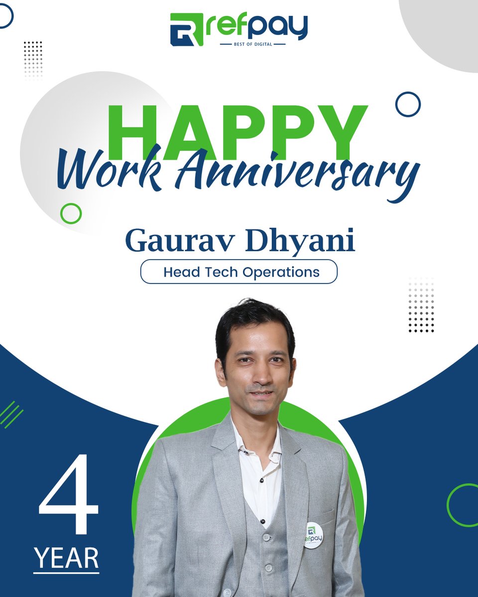 Refpaymedia's tweet image. "Celebrating four years of excellence with Gaurav Dhyani, our Head of Tech Operations! 
🎉 Your leadership and vision have been instrumental in driving our tech initiatives forward. 
Here’s to many more milestones together! 

#TechLeadership #WorkAnniversary #TeamSuccess