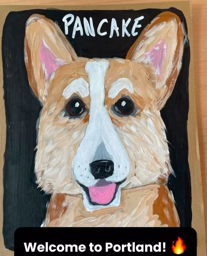 Otalia69's tweet image. Welcome, @GustafsonMeg10  &amp;amp; #Pancake! 🐾🏀🔥 #PortlandFire #WNBA #MeganGustafson #PancakeTheCorgi 
Painted by: #JanelleTrempe