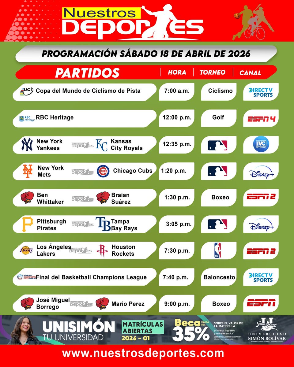 nuestrosdporte2's tweet image. #Programación deportiva del sábado
