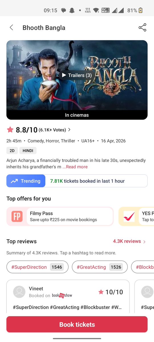 CHENNAIAKKIANS's tweet image. #BhoothBangla day two vs #Skyforce Day Two vs #Housefull5 day two vs #JollyLLB3 day two 

#BhoothBangla has surpassed skyforce and jollyllb3 by a good margin and surpassed HF5 by a small margin

Set for a BIG GROWTH today and very much needed to coverup the shortfall for day one.