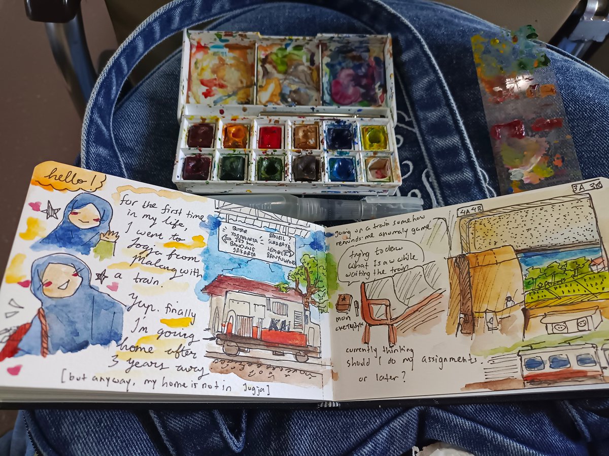 revveries's tweet image. Commonplace sketchbook spread 🎨🍄

[ I draw this in a moving train so it looks so messy. ] 

#commonplace #sketchbook #artidn #artmoots #watercolour #artistonx #rkgk