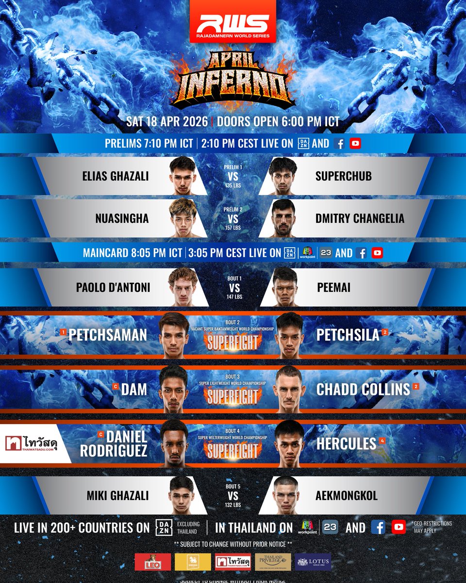 ArranMTSiri's tweet image. Tonight on RWS 
3 Championship Super Fights

#muaythai #rws