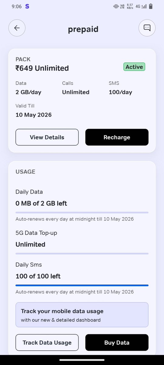 Daily limit khatm ho gayi
Unlimited 5G nhi chl raha hai n hi network Aa rahe hai 5G k last 24 hours se. 
Bahut pareshani ho rahi hai please solve this problem.
Fast.....
<a href="/airtelindia/">airtel India</a> <a href="/Airtel_Presence/">Airtel Cares</a> <a href="/airtelindia/">airtel India</a>