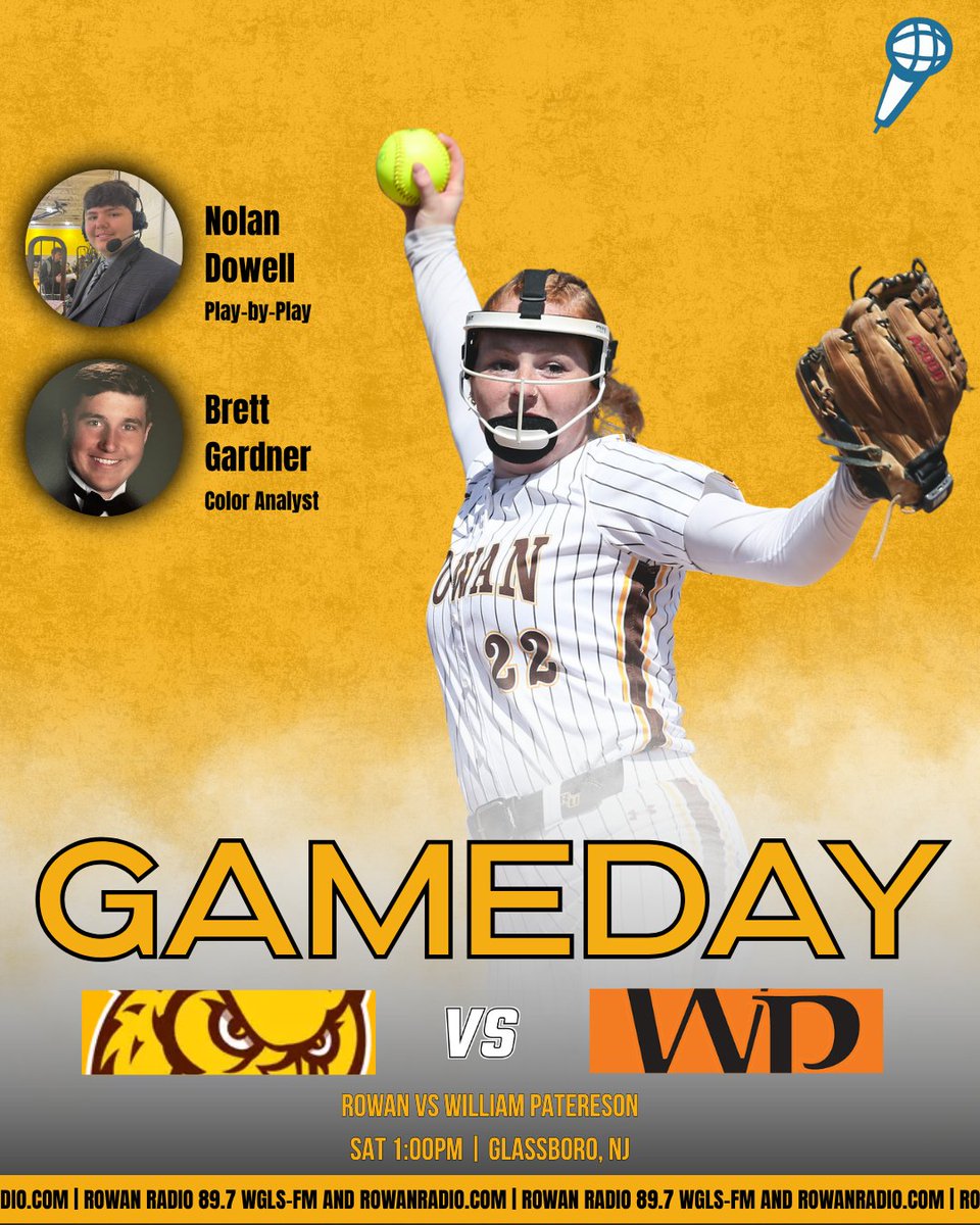 WGLSSports's tweet photo. GAMEDAY!
@RowanUSoftball takes on William Paterson in an NJAC doubleheader starting at 1pm!
PBP: @BigN426
Color: Brett Gardner
Producing: @AidanRea1
Live on https://t.co/DaHAVxEjwK Channel 2! #ProfNation https://t.co/KUQzbDlDGM
