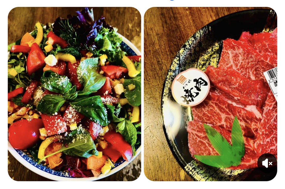 Kotoshioka's tweet image. 何時もの変わり映えしない『オッチャン特製の24種類野菜サラダ』と阪急オアシスの『国産牛焼肉用カイノミ133g』、今からインスリン注射打って昼食でんがな〜🫠… #Kaiseki #Soba #StopWar #Travel #Wine #Whisky #Malt #Screen #Art #Jazz #Painting #Cat  #Ramen #Sushi #Salad #Beef #血糖値