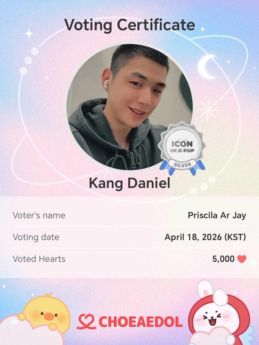 priscila_jay's tweet photo. Thank You Lord! He's on the top once again. Love the voting certificate, thankie @kpopidol_en !

Experience Kang Daniel's one of a kind vocals in his Final CB #PULSEPHASE here 👇
🎧 https://t.co/DX4M2EJ5Z5
#강다니엘 #KANGDANIEL
@kd_officialx https://t.co/a1bj90xqfp