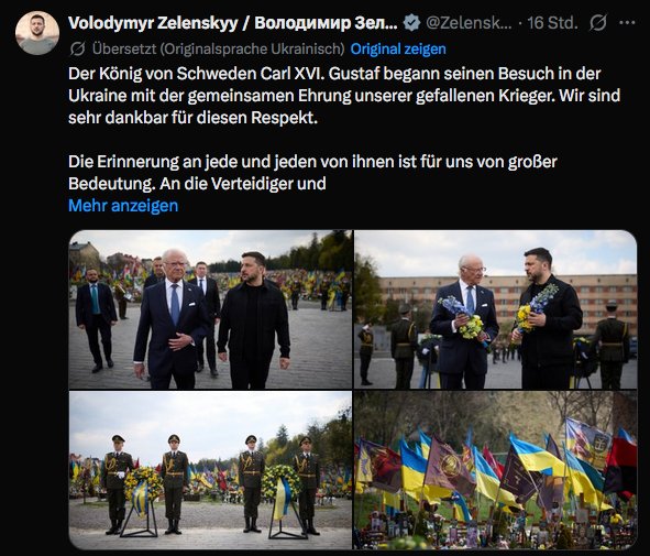 RobertJLorenz's tweet photo. Laut Recherchen hat König Gustaf von Schweden 5 Millionen Euro für seinen Propaganda-Auftritt in Kiev erhalten !
Kein Handshake, 1 Minute Schaulaufen für Selenskyj, Geld einsacken und schnell wieder abfliegen ! So geht Krieg ! 😉
#Gustaf #Gaza #Lebanon #Trump #Iran #Miosga https://t.co/NgGzZ8Qi1Y