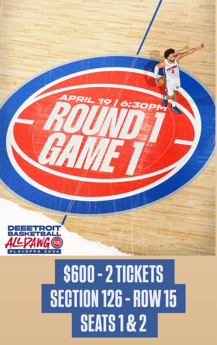 chillichedda's tweet photo. Pistons Playoffs tickets… 🏀🔥 

Message me https://t.co/AgghOQFvzl