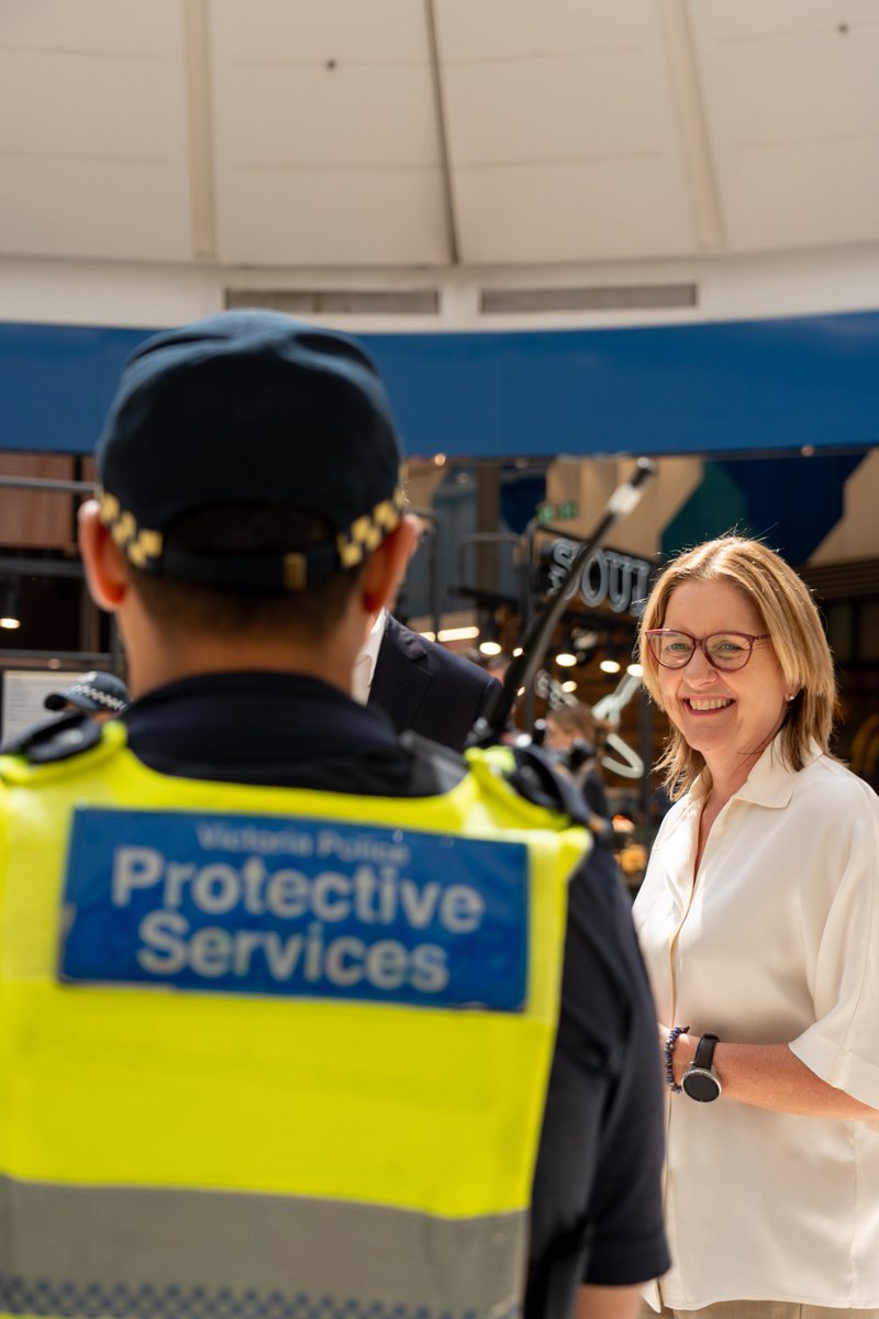 JacintaAllanMP's tweet photo. Victoria has the most police on the beat than anywhere else in the country. 

And from tomorrow, you'll see more PSOs, for more hours, in more places.

We're backing Victoria Police to deploy PSOs where they're needed most - based on real intelligence.

On trains, on platforms, at interchanges and in busy public places.

Because crime doesn't stay in one place. Police shouldn't either.

And we're funding 50 more PSOs - boosting Victoria Police's frontline presence.

More boots on the ground to keep Victorians safe wherever they are.