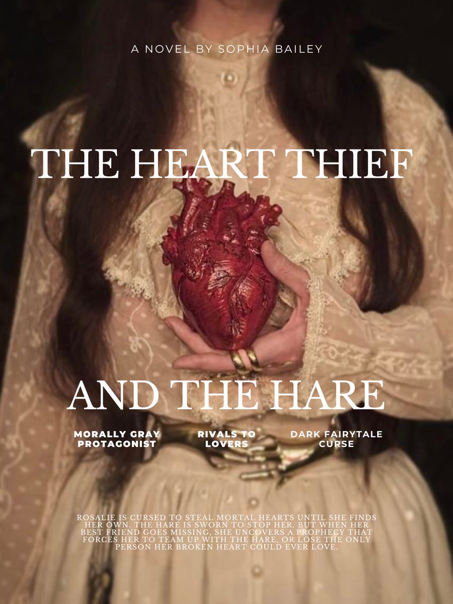 sophiabwrites's tweet image. Rosalie is cursed to steal mortal hearts until she finds her own. The Hare is sworn to stop her. But when her best friend goes missing, she uncovers a prophecy that forces her to team up with the Hare, or lose the only person her broken heart could ever love.
#posterpit #YA #F #W