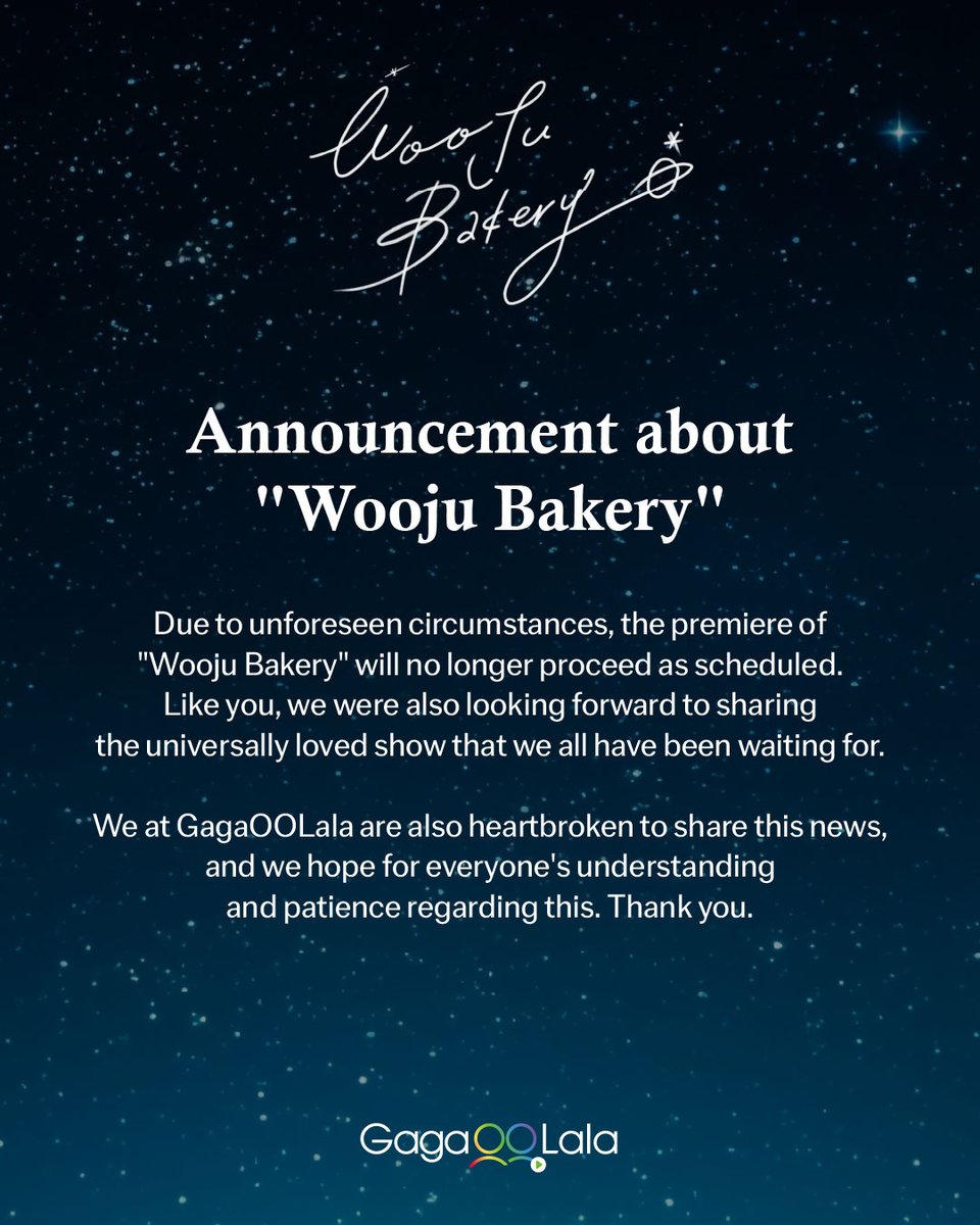 We at GagaOOLala are heartbroken to share this news with everyone waiting for “Wooju Bakery”. We heard you and we hope we can bring you some good news (and more boy kissing!) in the near future. We apologize for the inconvenience.🙏