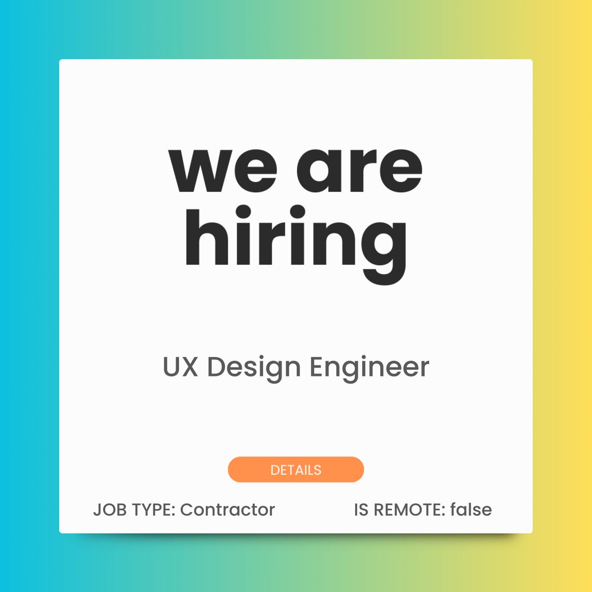 hirewitharfeen's tweet image. Job Title: UX Design Engineer
Location: Washington, District of Columbia, US
Job Posted: 04/18/2026
Apply Link: clik.link/3aepo65t
Request Job Here: rb.gy/it88gs

#NowHiring #JobOpening #JobVacancy #Hiring #JobAlert